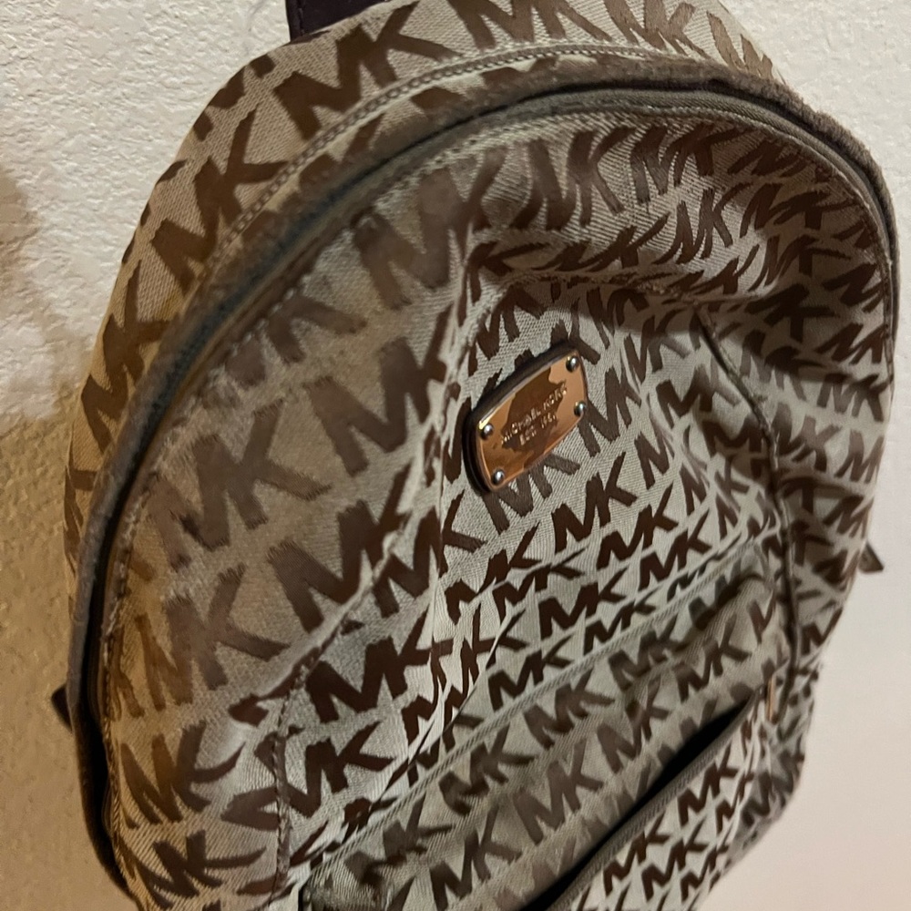 Michael Kors Tan and Brown Logo Backpack